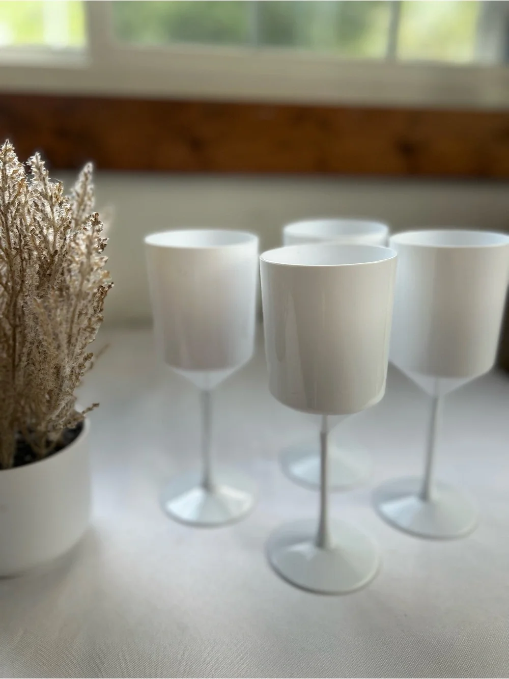 White Plastic Wine Glasses - Set of 4